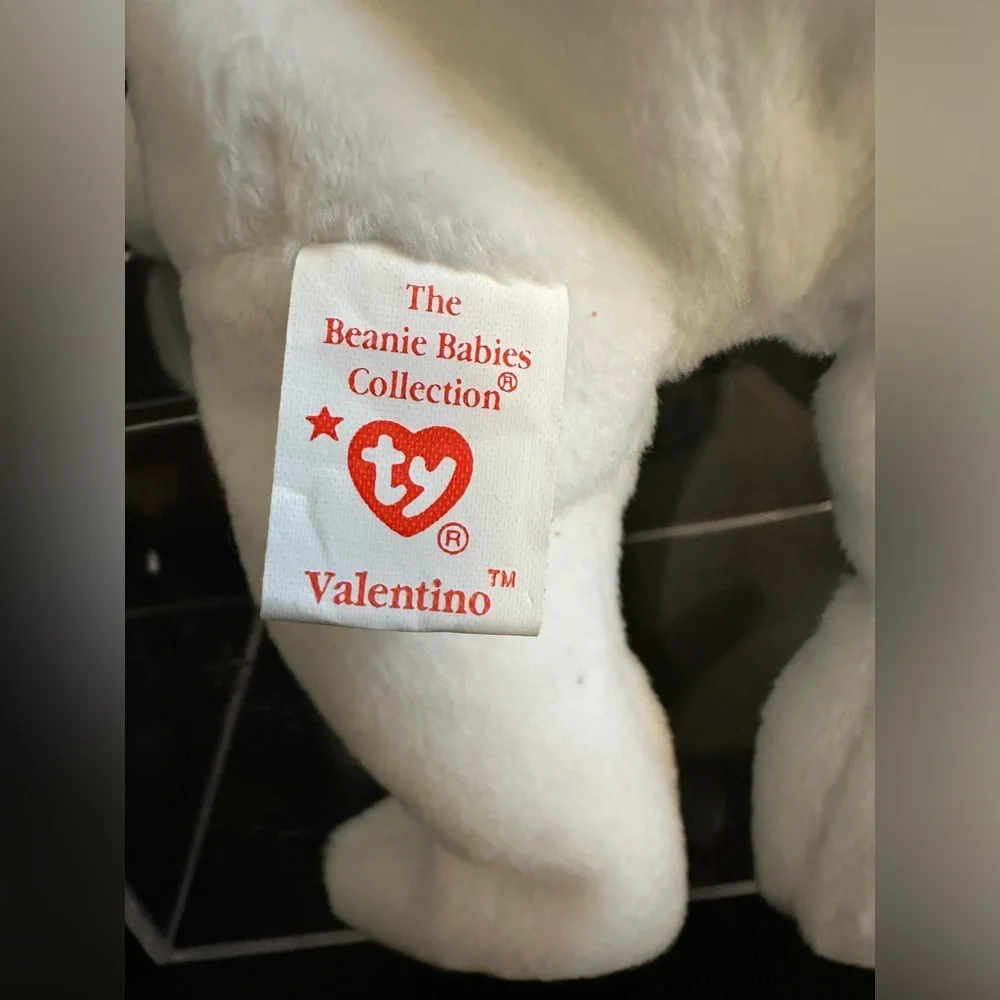 Ty Valentino Beanie Baby 1994 White Bear Near Mint w/ Tag Protector & Case